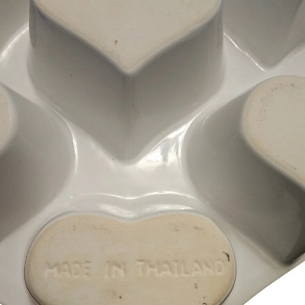 Vintage Heart Shaped Stoneware Muffin Cupcake Baking Pan Blue Spongeware